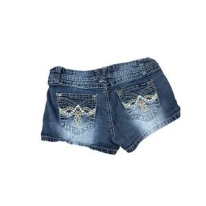 Y2K Angels Jeans Distressed Denim Shorts Size 9 Embroidered Back Pockets